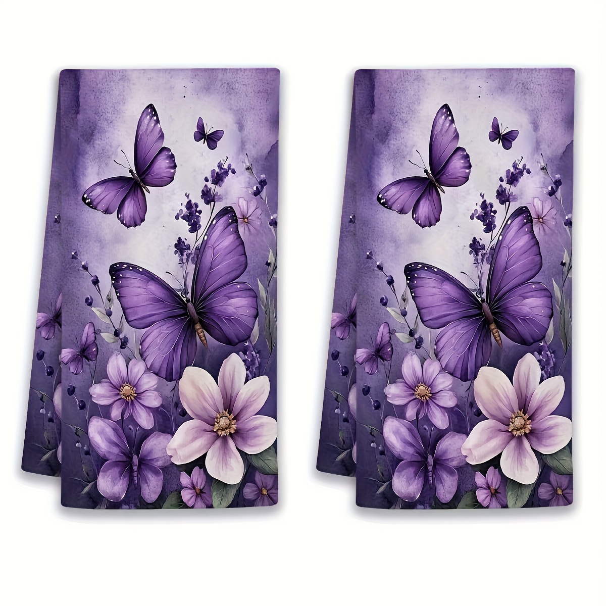 TEMU 2pcs Purple Floral Cleaning Cloths, Soft And Absorbent, Suitable For Kitchen And Bathroom, Convenient To Hang. Combining Aesthetics And Utility,
