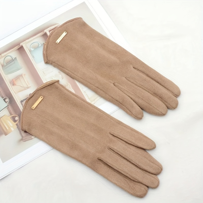 Image of Winter Plus Velvet Warm Gloves Stylish Screen Gloves Short Solid Color Elastic Female Gloves