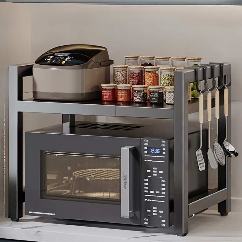 TEMU A Metal Microwave Rack With Practical Hooks, Suitable For Placing Kitchen Appliances Like Toasters And Air Fryers