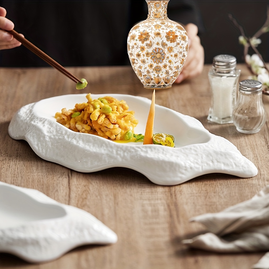 1pc rock-patterned creative tableware, suitable for serving special dishes in restaurants and family gatherings. Made of light luxury ceramics, this plate is full of artistic design. It is a purchasing product and a popular tableware for restaurants