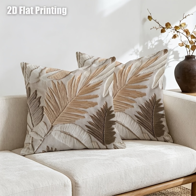 TEMU [printed Design - Not Textured] 2pcs, Beige And Brown Leaf Pattern Pillowcases, Suitable For Home Reading Nook, Casual Chair Cushion Decor,