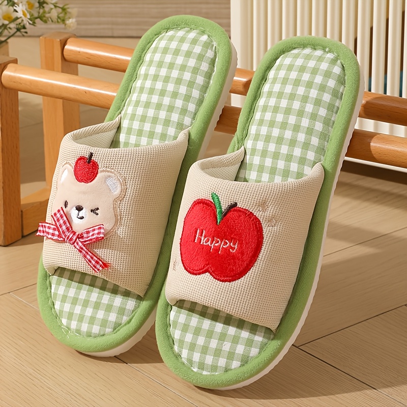TEMU Summer Casual Women's Slippers Suitable For , Featuring Cute Cartoon Open-toe Designs For Indoor Use, In 4 Colors., Women Shoes