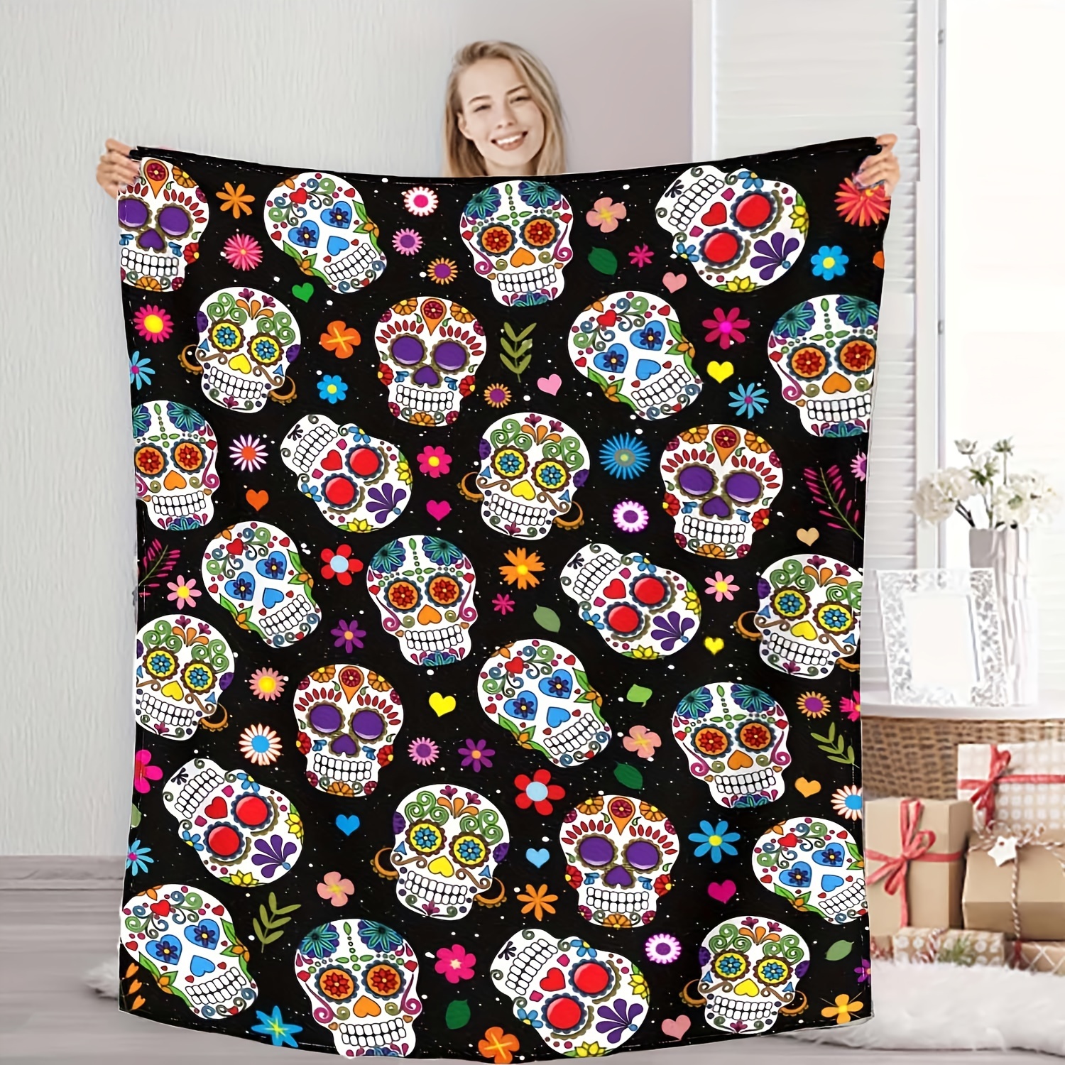 Sugar Skull Blanket Bed Throws Soft Plush Warm Sofa Bed Temu