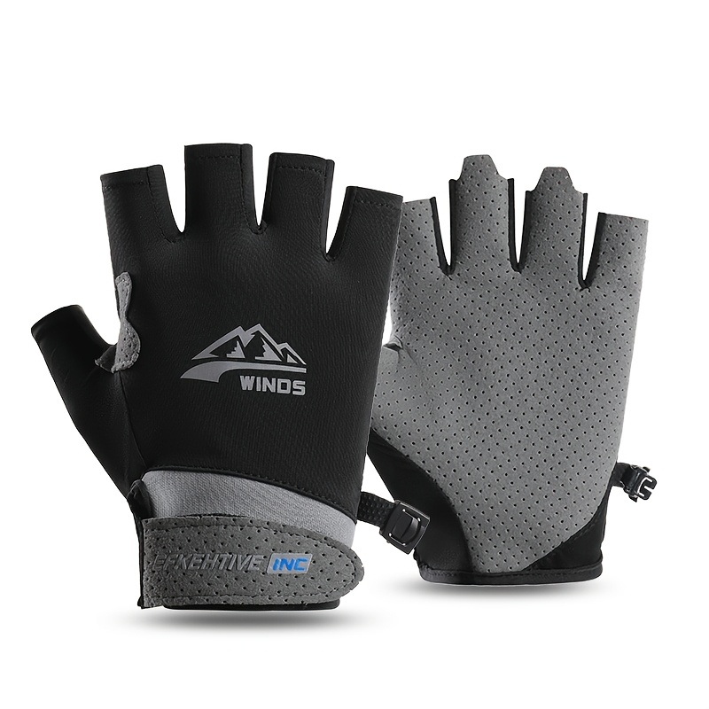 TEMU Half-finger Cycling & Fishing Gloves - Quick-dry Breathable Suitable For Outdoor Sports, Mountain, Fishing Gear With Hook-and-loop Closure, For