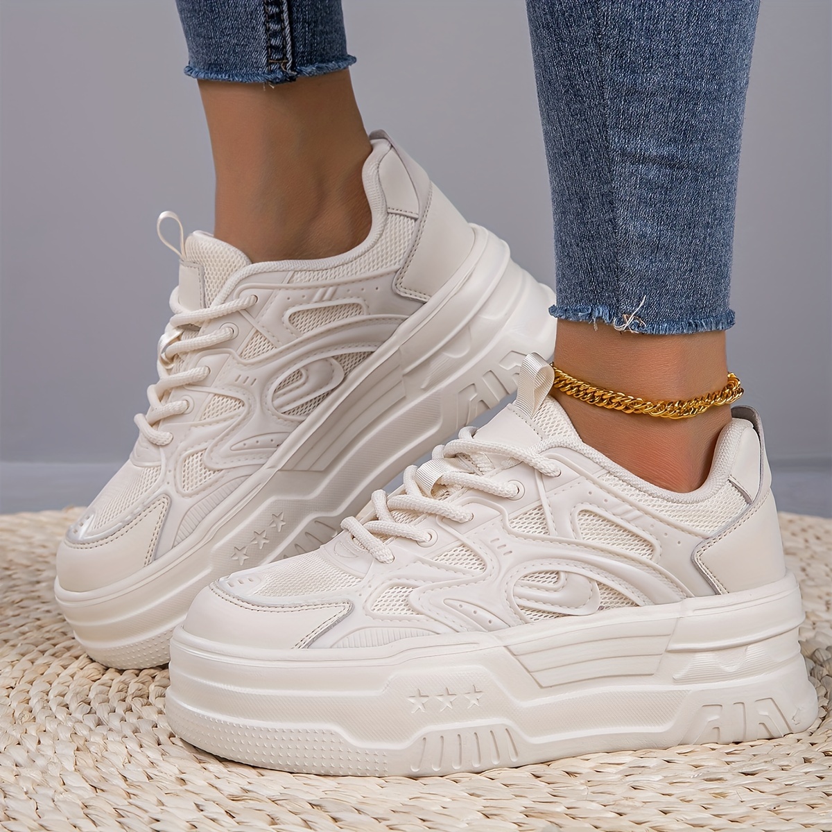 Women'* Color Wedge Sneakers, Breathable Mesh Low Top Platform Height  Increasing Shoes, Comfy Outdoor Skate Shoes