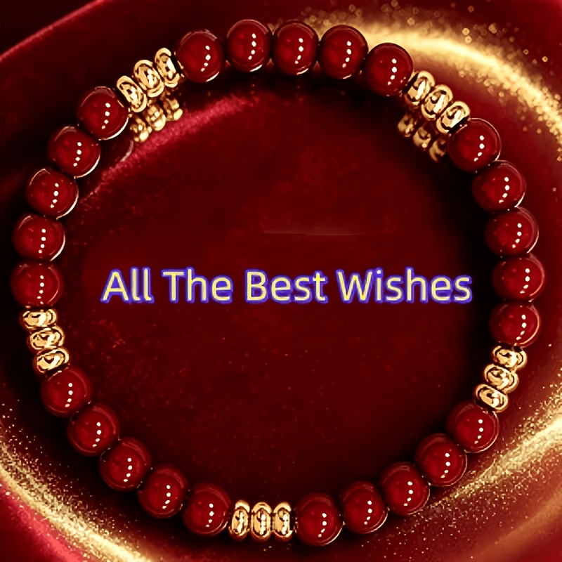 TEMU 1 Strand Of Burgundy Round Bead Bracelet, Light Luxury All-match Wristband, Holiday Gift Accessory