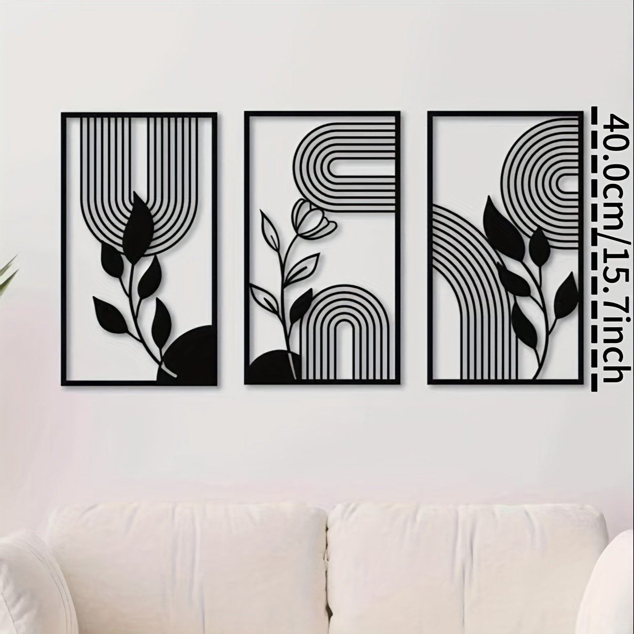 TEMU 3pcs Modern Metal Wall Art Minimalist Black Wall Decor Geometric Metal Wall Hanging Abstract Metal Sculpture For Living Room, Home Decoration,