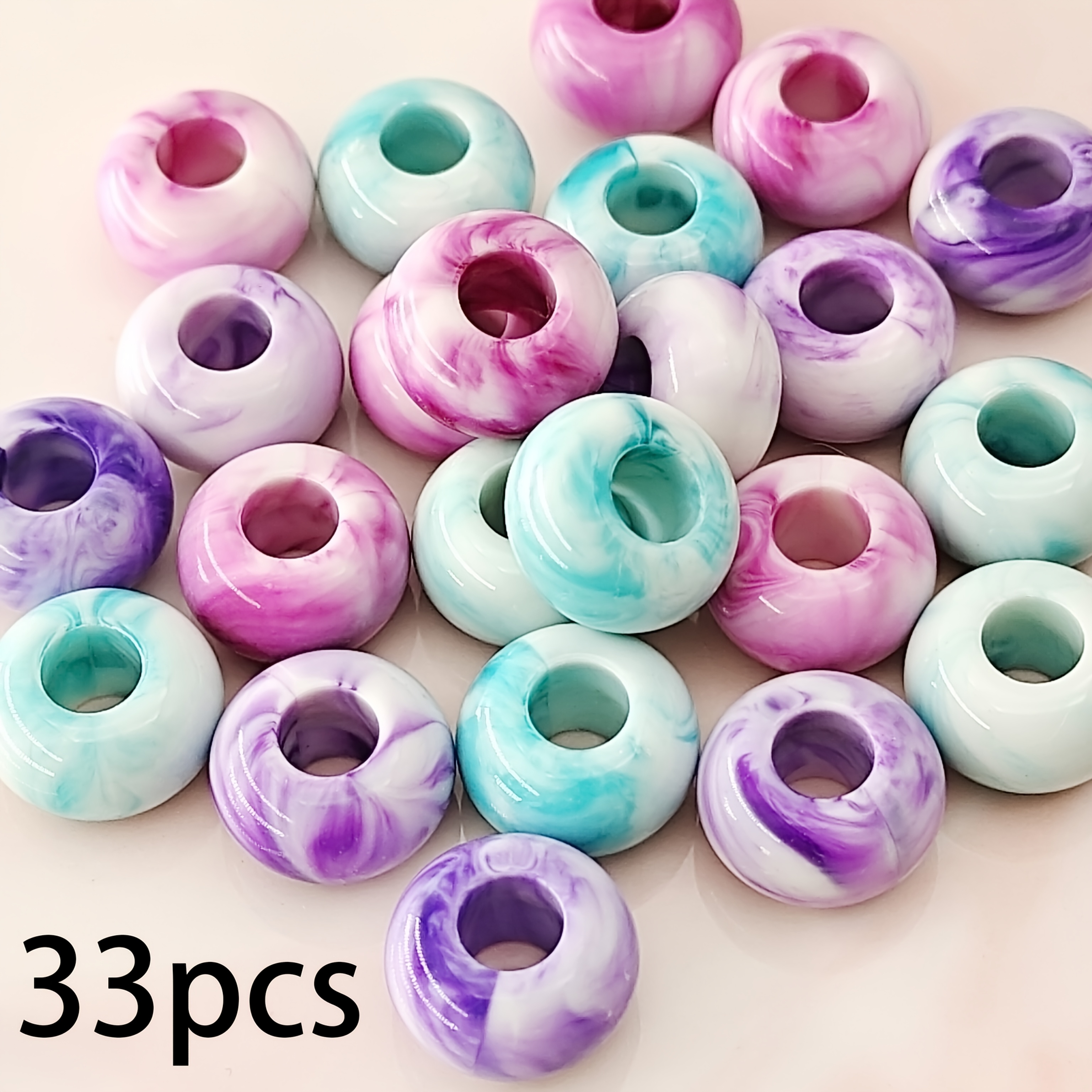 TEMU 33pcs 14mm Acrylic Large Hole Beads, Flat Spacer Beads, Making Supplies, Diy Beading, Handmade Crafts, Decorative Supplies, Apparel Decoration