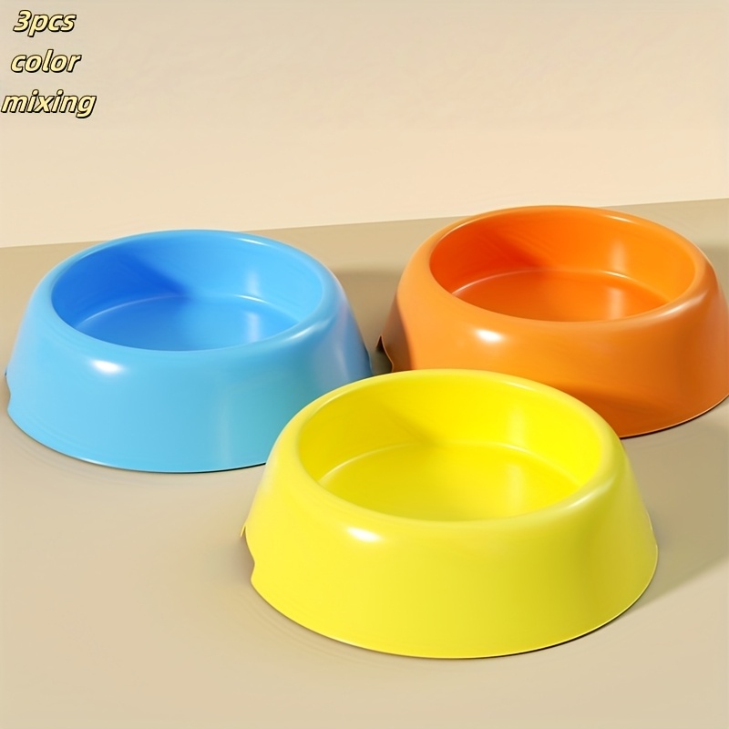 3pcs Random Color Pet Round Flat-mouthed Bowls, Clever Design, Easy And , Flat Mouth, Convenient Feeding Without Messy Mouth, Smooth Material Easy To Clean, Good Stability