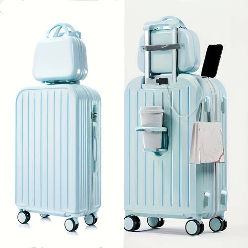 1pc 2pcs minimalist solid color luggage case set hard shell zipper trolley case with square small makeup handbag for storage
