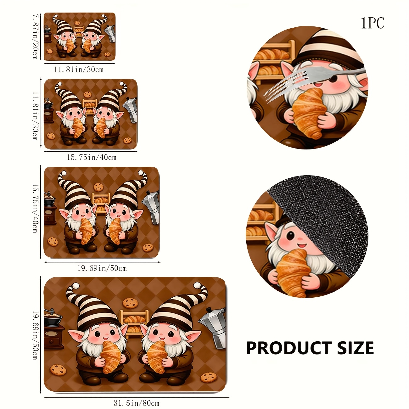 TEMU 1pc Non-slip Quick-dry Absorbent Kitchen Mat With Elf & Croissant Baking Design - Base Suitable For Coffee Bars, Sink, Countertop, Dish Drying