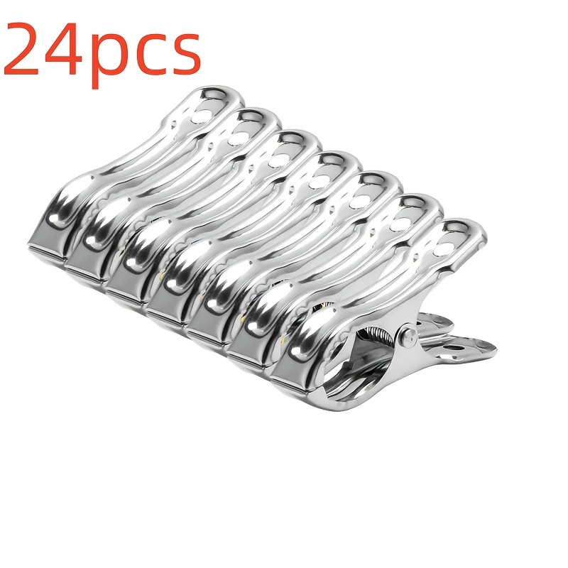 TEMU 24pcs Stainless Steel Windproof Heavy-duty Spring Clothesline - Household Wear-resistant Rust-proof Outdoor Clothespins, Suitable For Clothes,