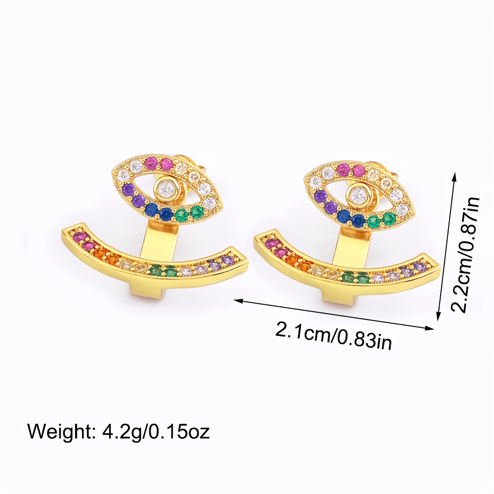 Women's 18K Gold Plated Rainbow Cubic Zirconia Evil Eye Triangle Hoop Earrings