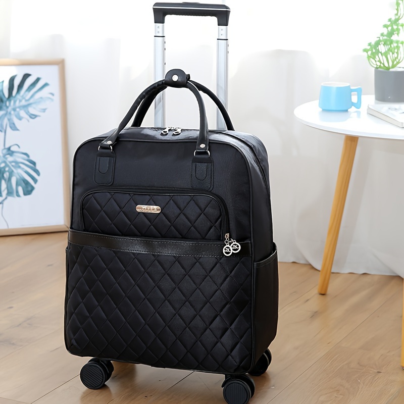 

Quilted Rolling Backpack, Carry-on Trolley Bag, Foldable Travel Luggage With Wheels, Lightweight Suitcase For Boarding Approved