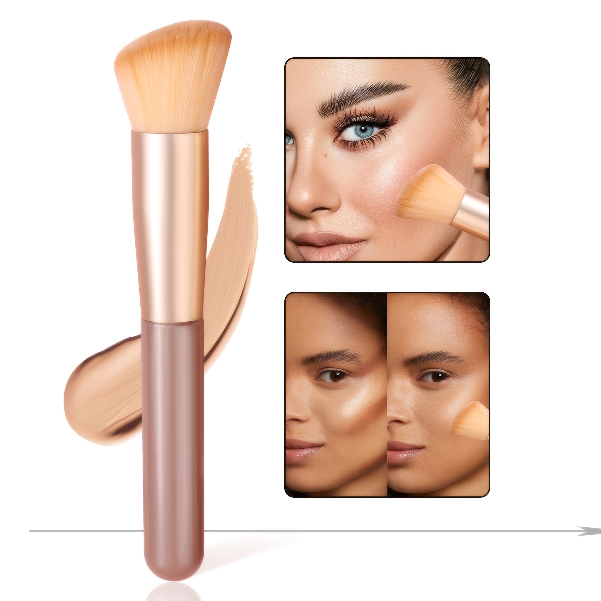 New 2025 Angled Face Contouring & Highlighting Makeup Brush - /korean Style Blush & Bronzer Brush Suitable For Light Beige Types With Wood Handle, Angled For Stubble Field Application, Makeup Tool
