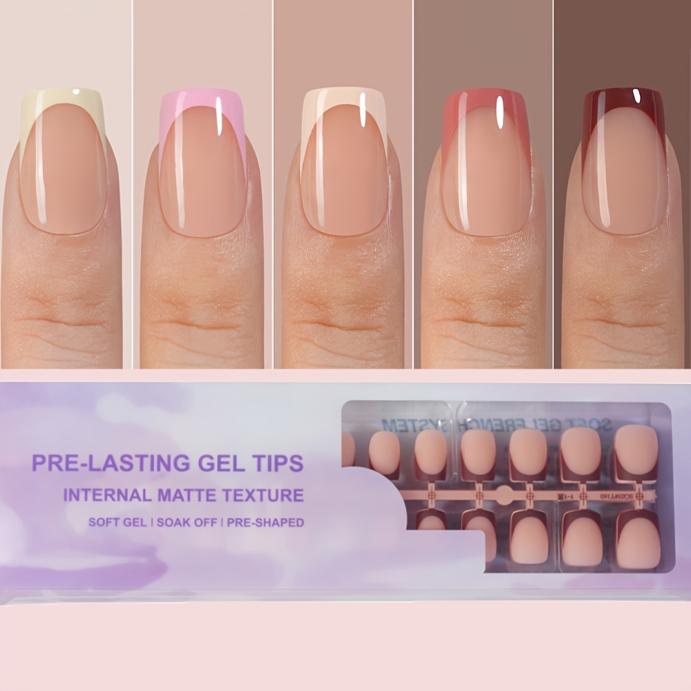 TEMU 160pcs French Gel Nails - Skin Tone French Matte Pointed Press-on Nails, Square Shape, Short Length, Colorblock Pattern,