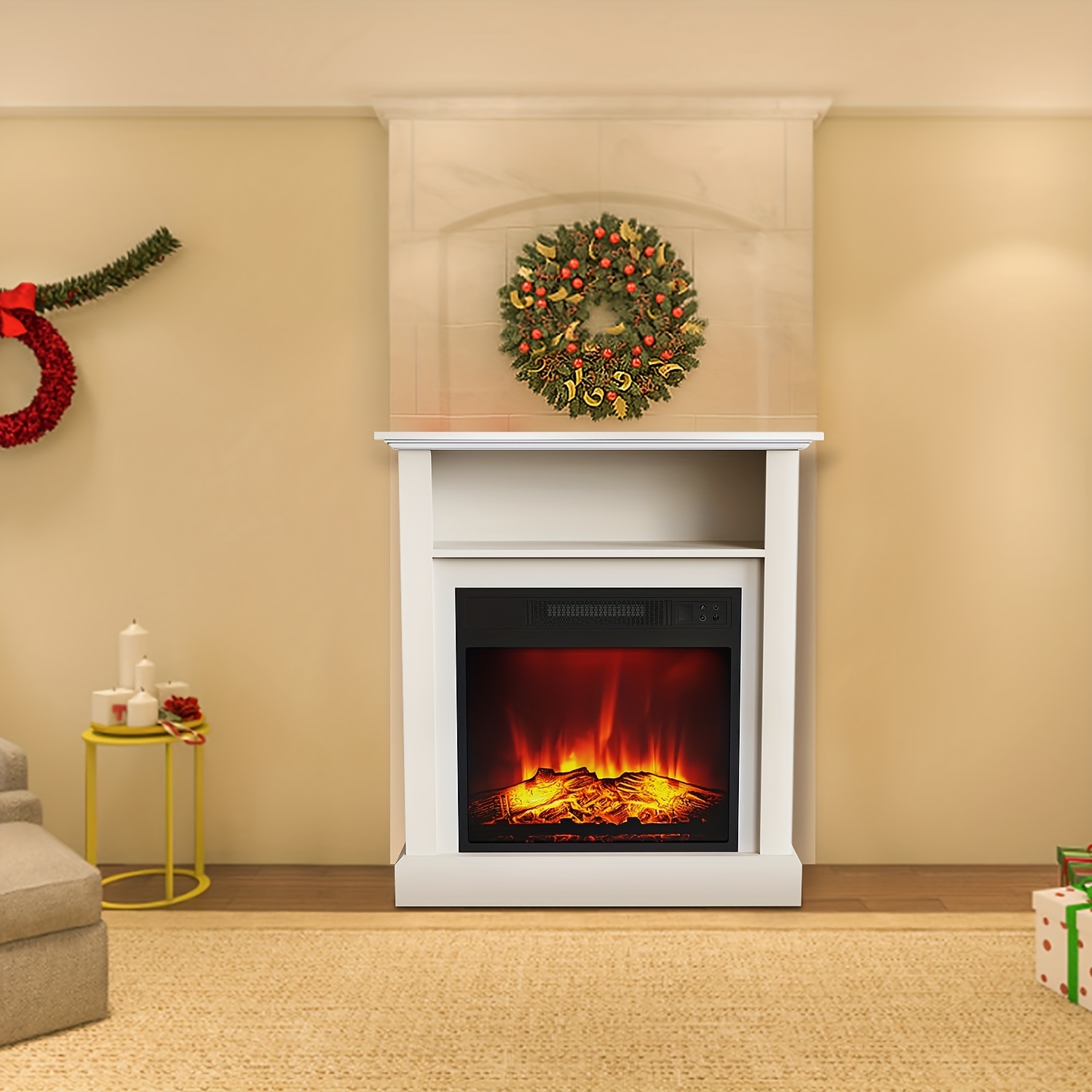 Image of 30” Freestanding Electric Fireplace With Mantel & Realistic 3-flame Heater - Retro -burning Insert Suitable For, 2000w, Protection, 6h Timer, -type Plug, -standing For, System