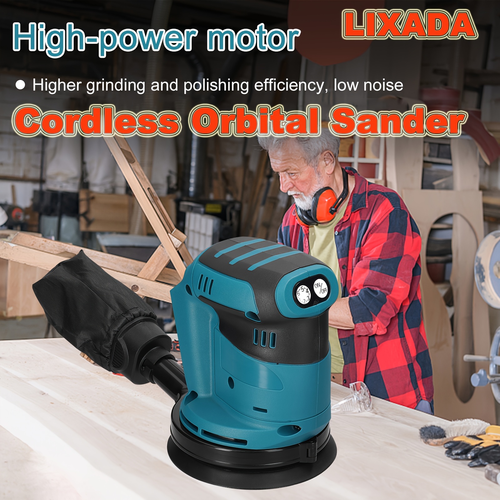 LIXADA Draadloze Orbitale Schuurmachine met 6 Instelbare Snelheden, Elektrische Polijstmachine