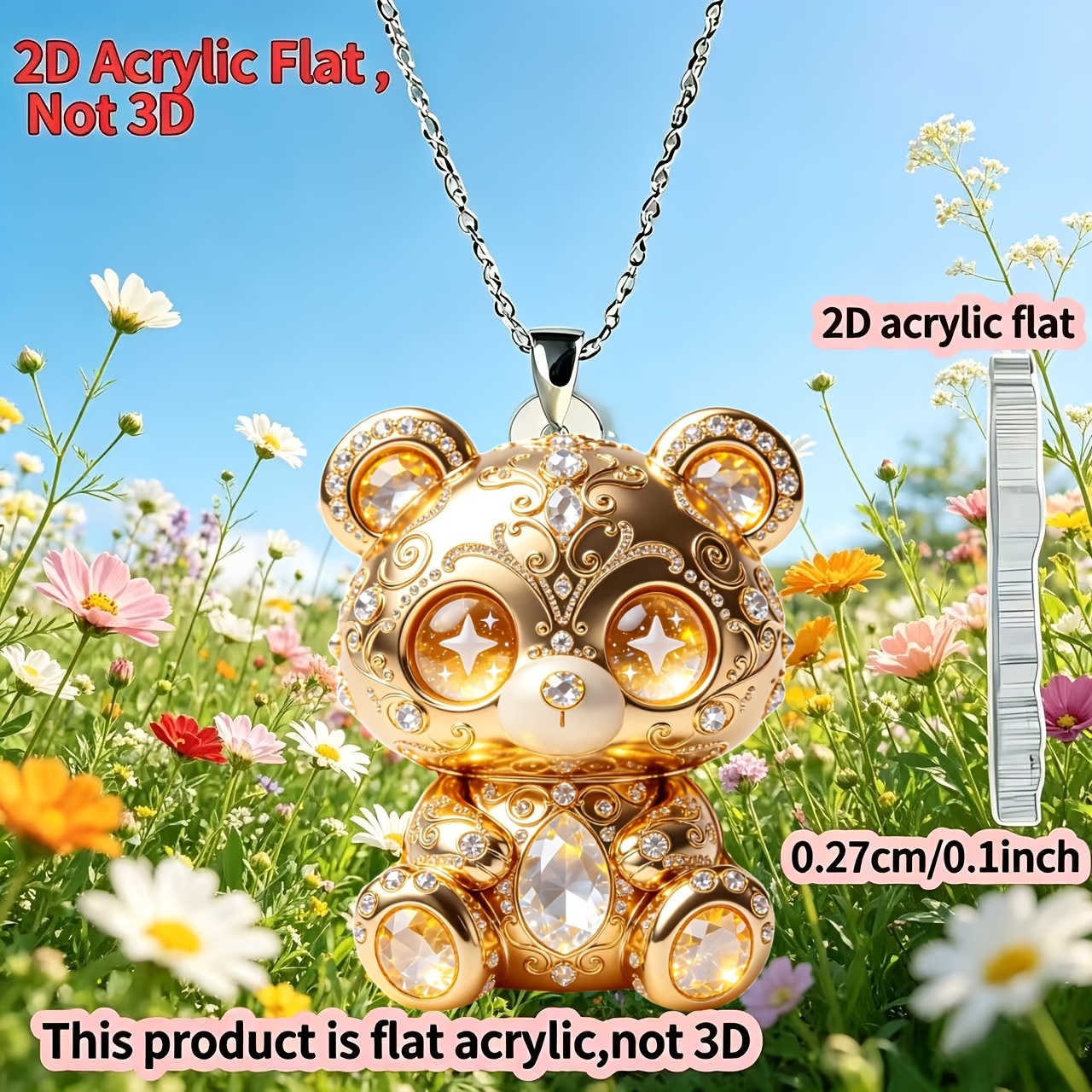 Novelty Shining Bear Acrylic Printed Pattern Necklace