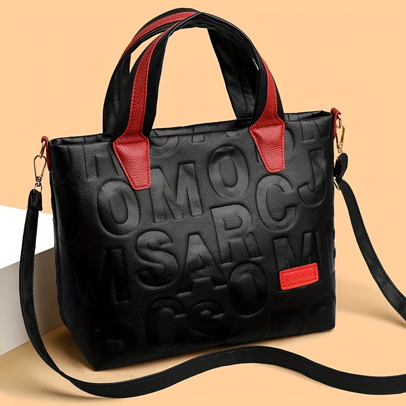 

Sac Fourre-Tout Chic à Lettres Gaufrées pour Femmes - Spacieux & Léger avec Poignée Confortable, Bandoulière Réglable - Sac à Main Tendance pour Tous en Marron /Rouge