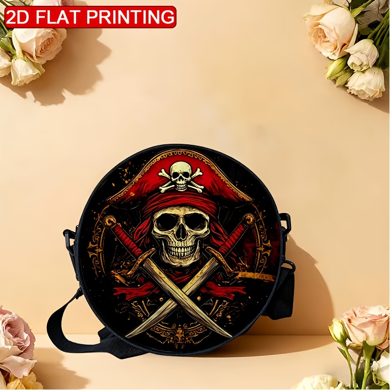 TEMU 1 Women's Shoulder Bag Pirate Skull Cross 2d Printing, Adjustable Shoulder Strap, Zipper Closure, Backpack Style | Casual And Fashionable