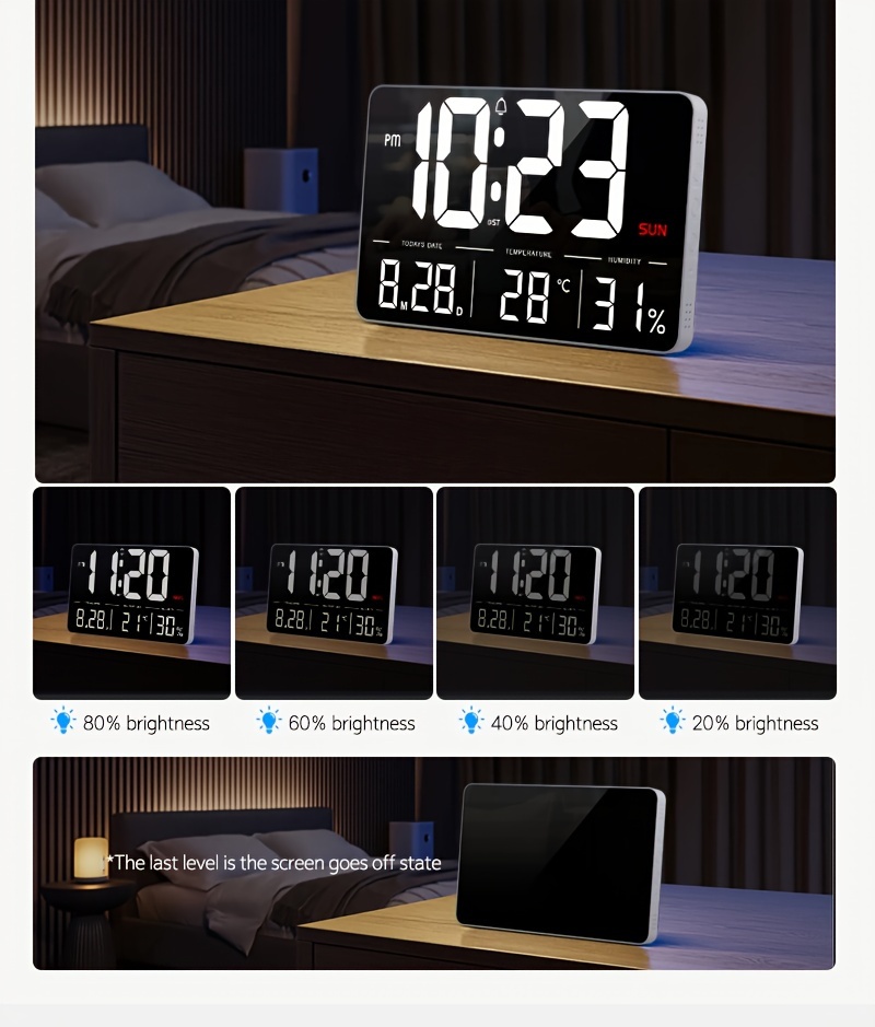 large 13 1 led digital wall clock with remote adjustable brightness calendar temperature display     24h format   living room office bedroom white black wall clock living room details 5