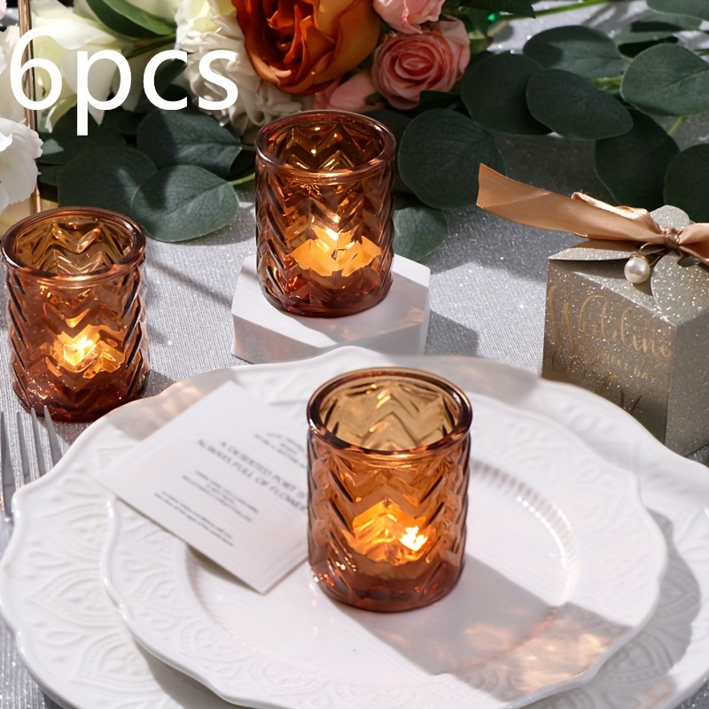E-shop Set von 6 Bernsteinfarbene Glas Kerzenhaltern, Bernsteinfarbene Glas Tee Licht Haltern, für Baby Duschen, Bohemische Hochzeitsdekorationen,