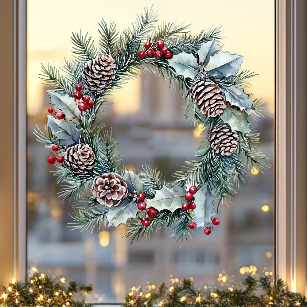 

Christmas Window Stickers Wreath And Tree Window Clings Decorations, Window Glass Stickers Removable Vinyl Decals Ornament Holiday Decor Party Supplies