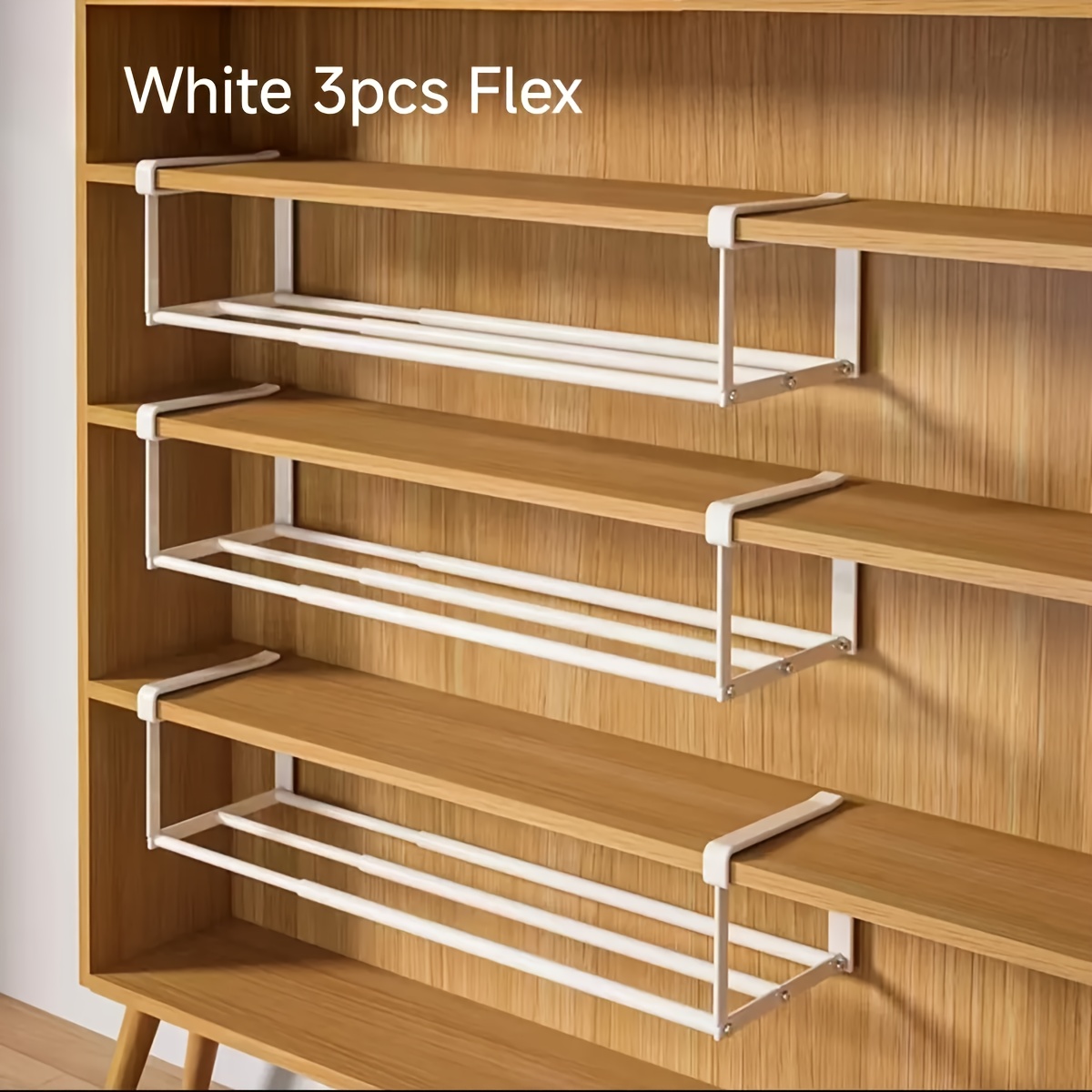 3pcs Space- Adjustable Shoe Rack, Stainless Steel Hanging Organizer For Under-cabinet Storage, Black & White, Layered For Adult Shoes