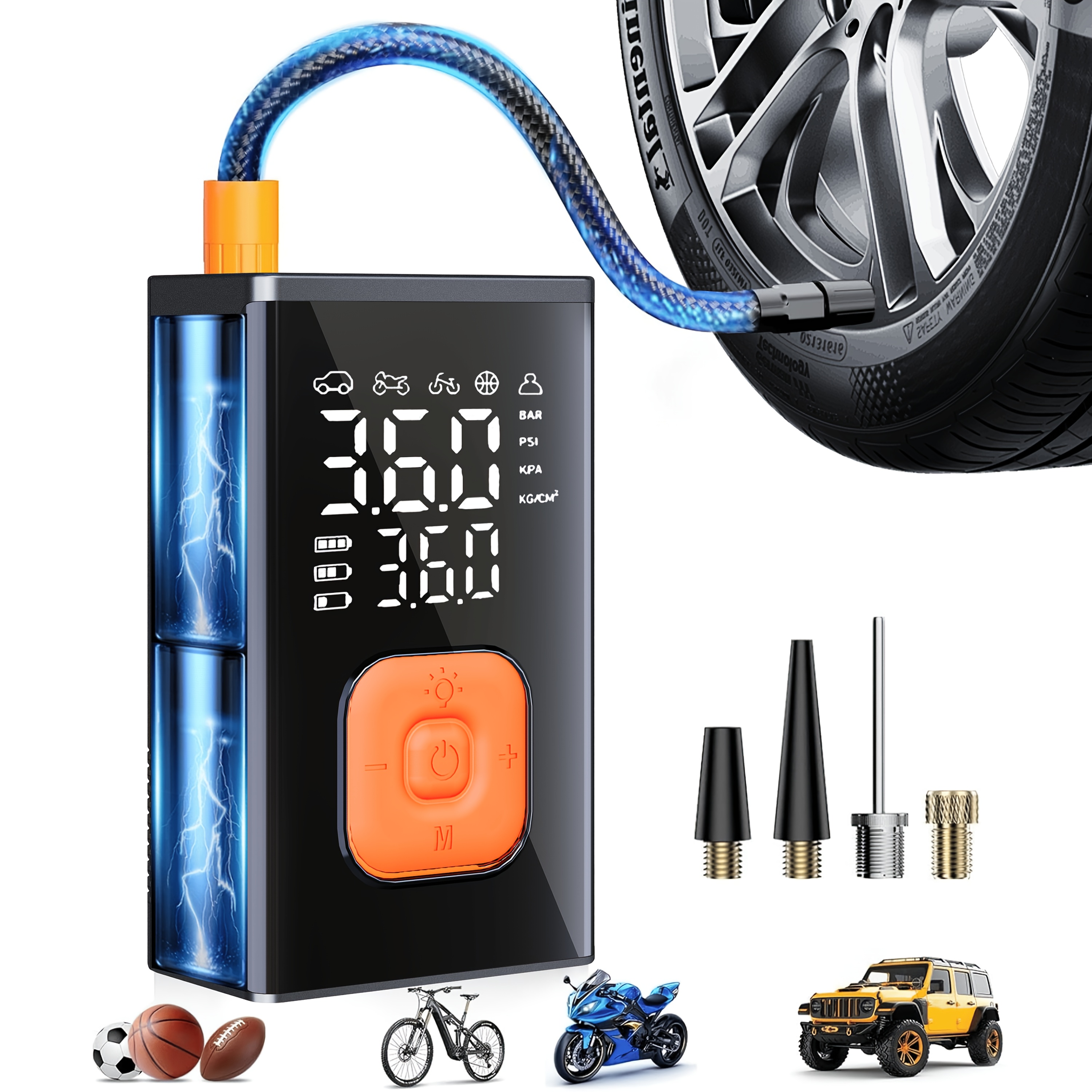 TEMU Wireless Portable Car Air Pump 5x Fast Inflation 40lpm Large Airflow With Emergency Power Supply/ Pressure Gauge Led Light 150psi Automatic /