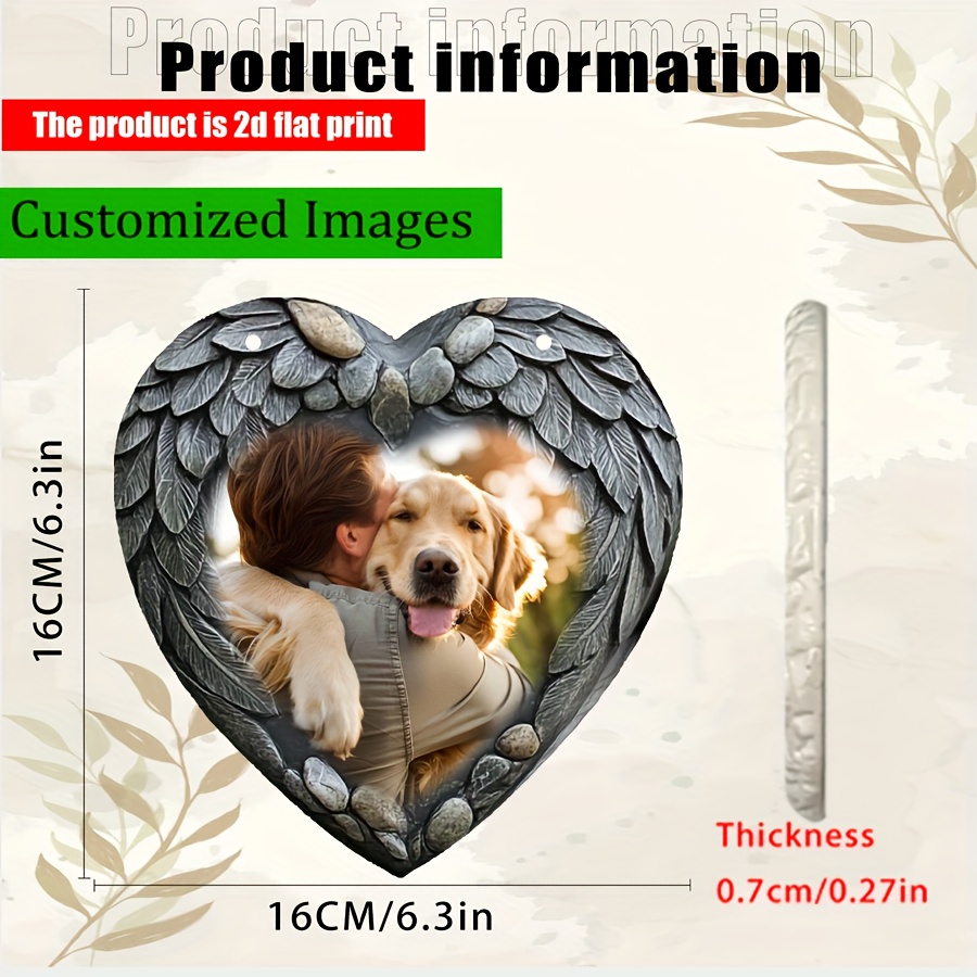 TEMU 2d Flat, A Customizable Pet Photo Memorial Resin Heart-shaped Decorative Plaque, Bohemian Style 6.3 Inches * 6.3 Inches Wind-resistant Wall Art,
