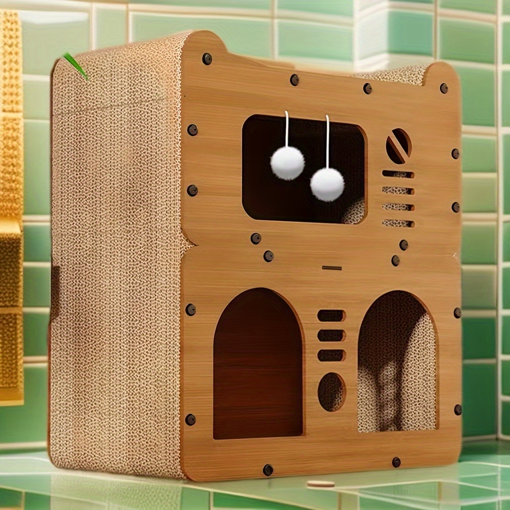 TEMU Cat House, 21*18.9*9.5 Inch Cardboard Cat House, Large Indoor Cat House, Scratchable , Suitable For Families With , -proof And The Sofa, Easy To , Sturdy, Christmas Gift, Thanksgiving Pet Gift