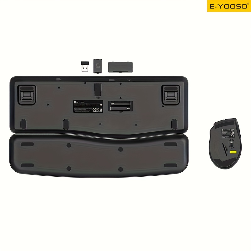 E-YOOSO 2.4G Wireless Keyboard and Mouse Set with Receiver and Wrist Rest, Ergonomic Low Battery Alert, Self-sleep Mode, Silent Key Operation, Comfortable Gaming and Office Dual-purpose Keyboard and Mouse Set (without Battery)
