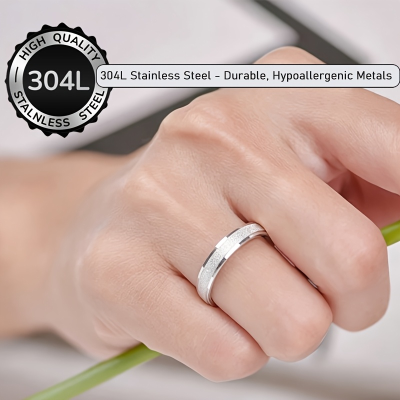 TEMU 1pc Unisex Anti-allergy Golden/silvery Frosted Ring Gift Jewelry, Non-fading 304l Stainless Steel Engagement Wedding Ring For Women Men Fashion