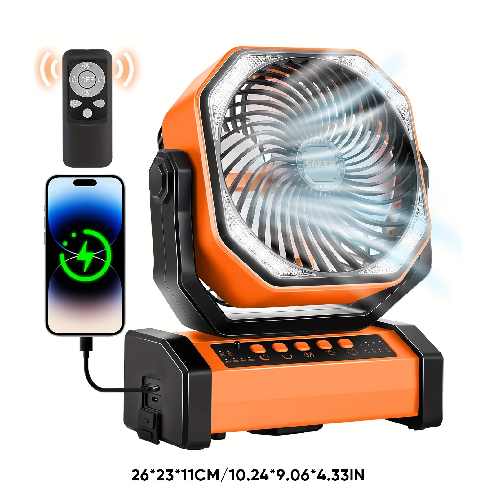 Ventilateur Camping Solaire Clemas - 10000mAh, Lumière LED | Rechargeable USB-C