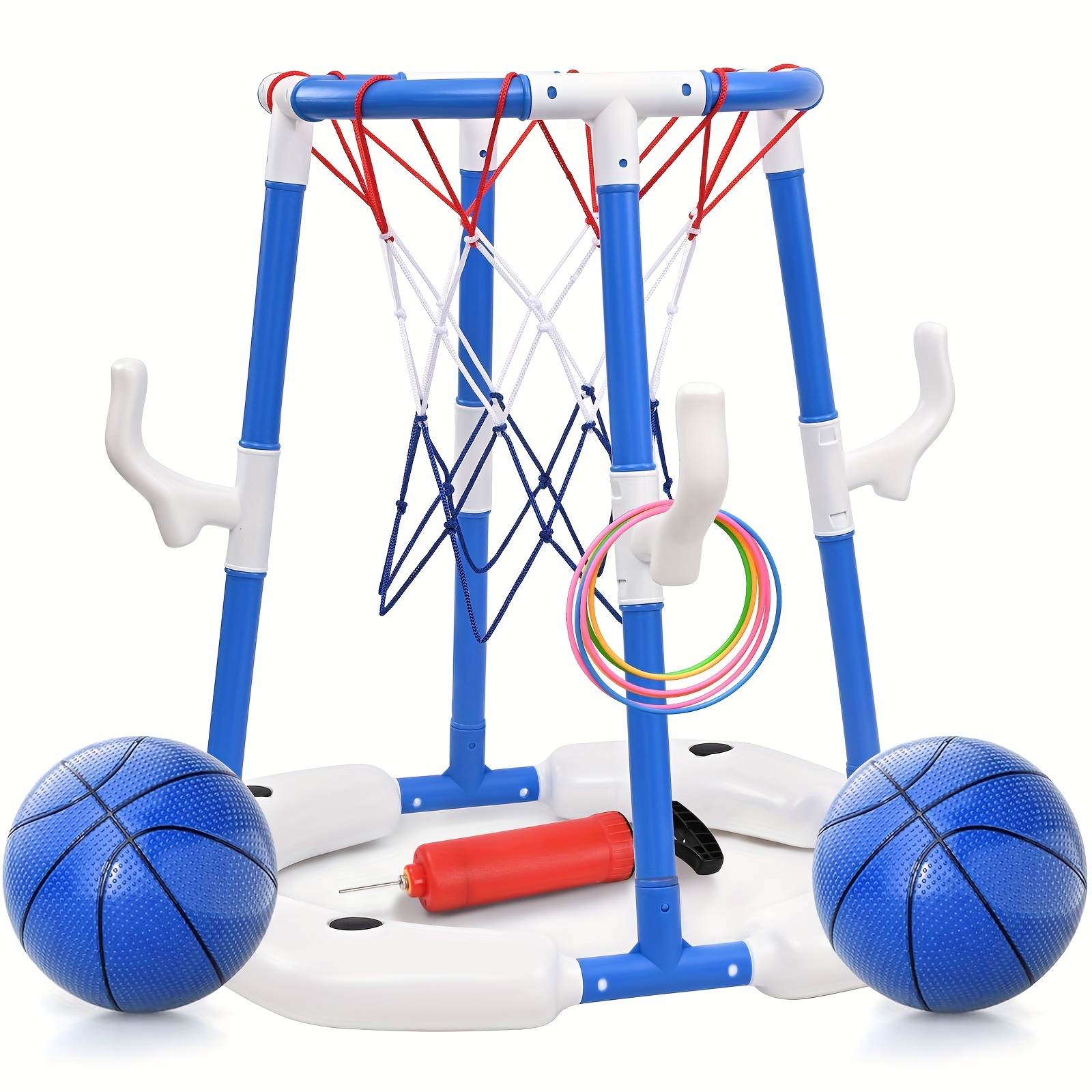 [Pool Basketball Hoop Toys] Summer Outdoor Swimming Pool Games Water Play Toys Family Party, Family Gifts For Summer, Upgrades 2 In1 Pool Basketball Hoop & Ring Game With 2 Balls 12 Rings & Pump