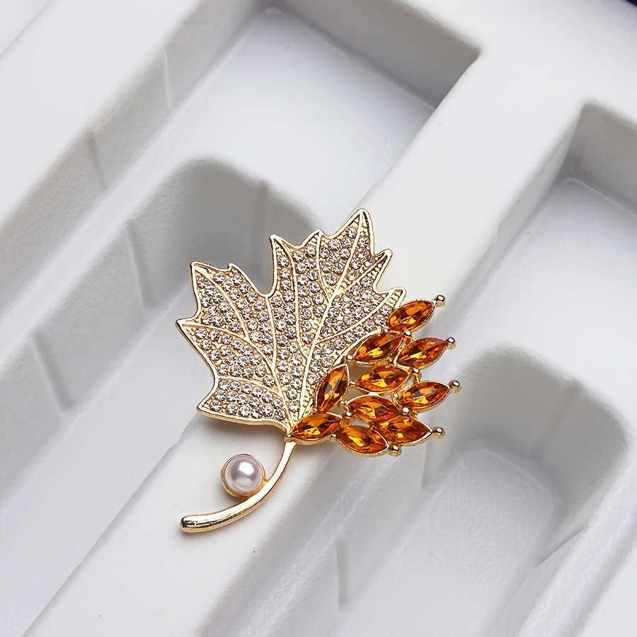 TEMU Cross-border Luxury Pastoral Style Maple Leaf Rhinestone Gemstone Simple Elegant Temperament Fashion Lightweight Brooch High-end Corsage
