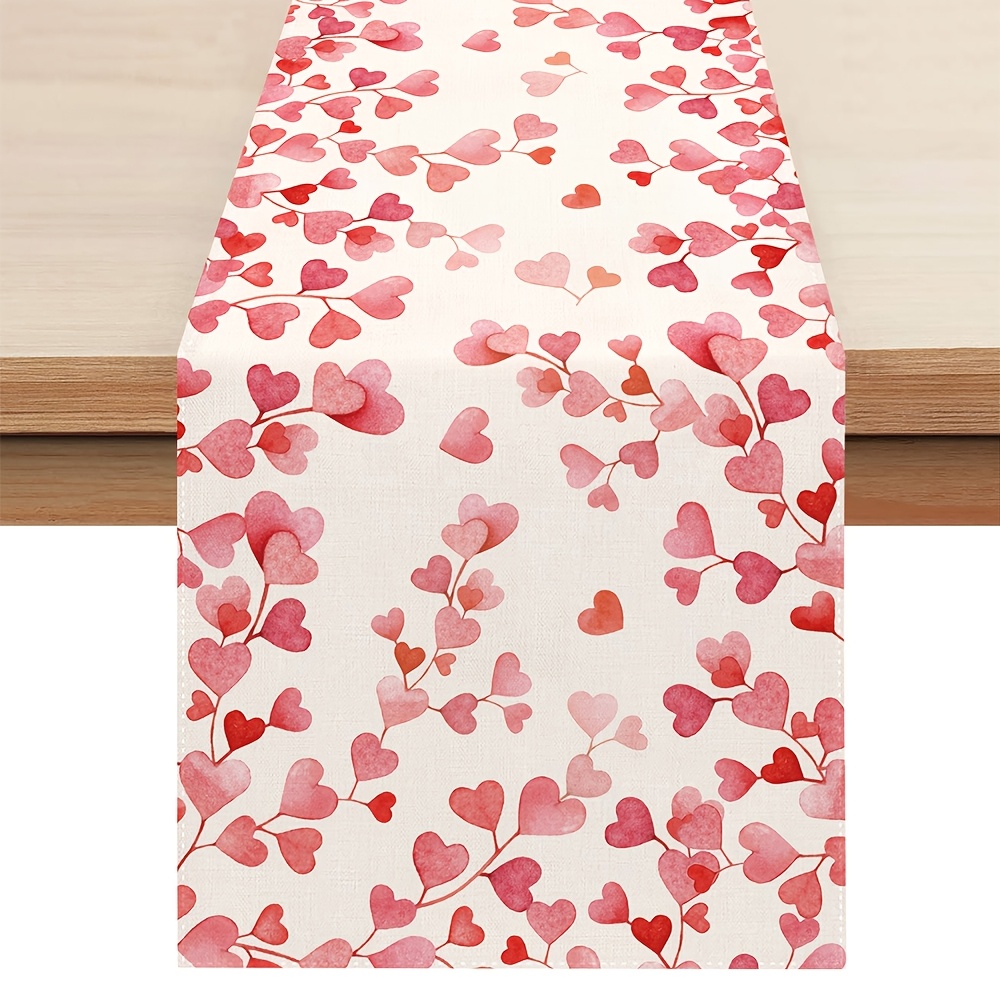 

1pc Valentine's Day Branch Table Runner, Polyester Woven Rectangular, Ideal For Anniversary, Wedding, Kitchen & Dining Decor, Home Party Decoration