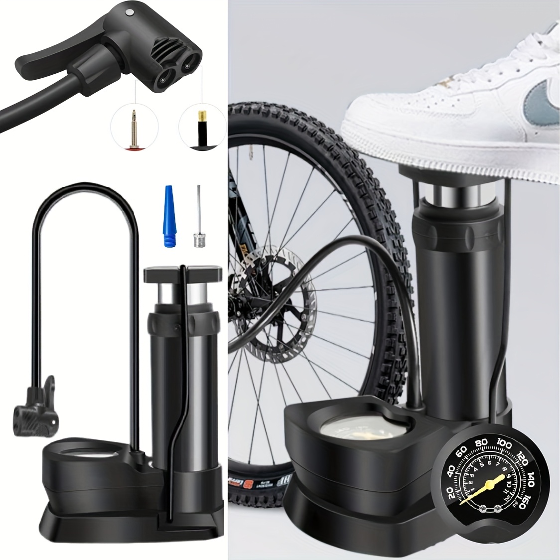 TEMU -pressure Manual Pump, Compatible With Car, Bike, And Bicycle - Multi-functional Air Nozzle, Best For Outdoor Inflatable Camping Air Mattress,