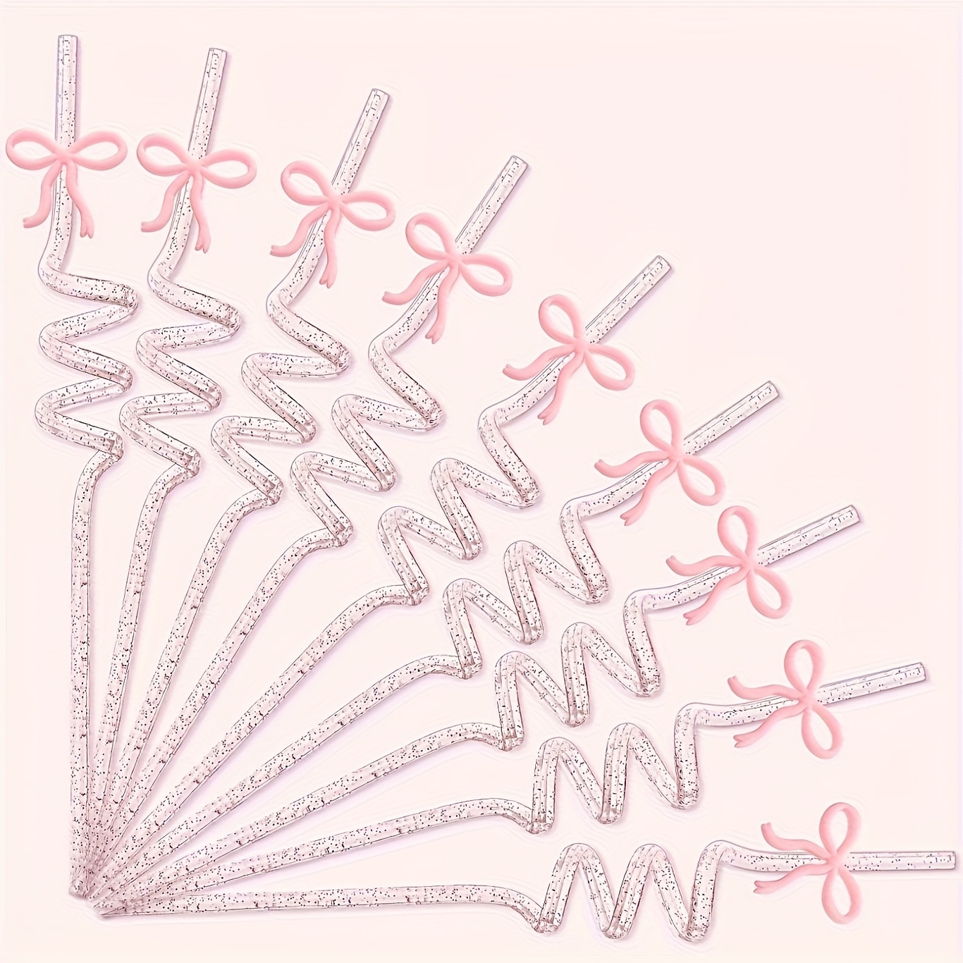 Image of 6/9pcs Pink Bow Straws - Reusable Plastic Drinking Straws With Elegant , Food-safe & Durable For Parties, Weddings, Birthdays, , Party Accessories, Decorative Drinkware, Design, Safe Drinking Straws