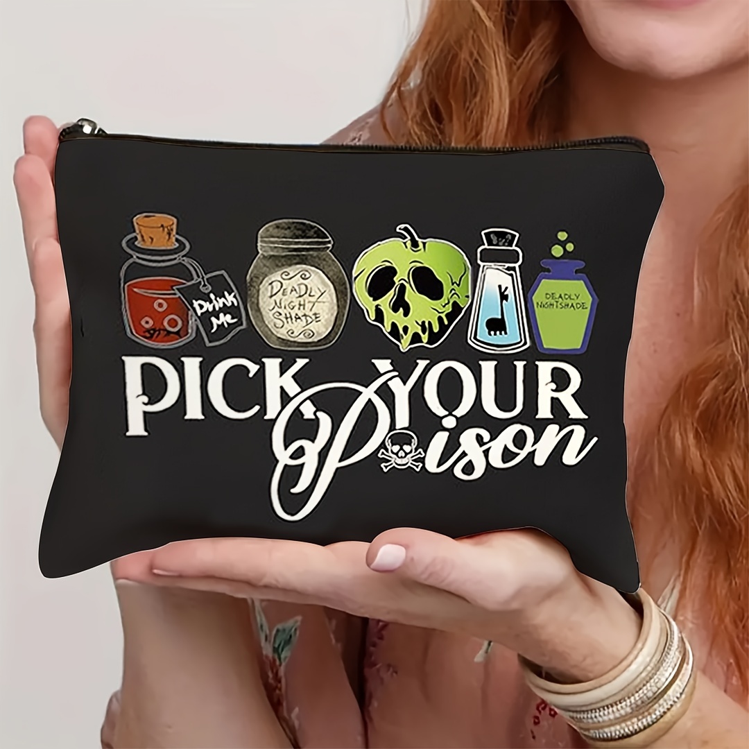 TEMU & Villain Poison Themed Makeup Bag - Large Capacity, Travel, Vacation, Business, Fitness & Outdoor Use - Ideal Halloween Gift For Women
