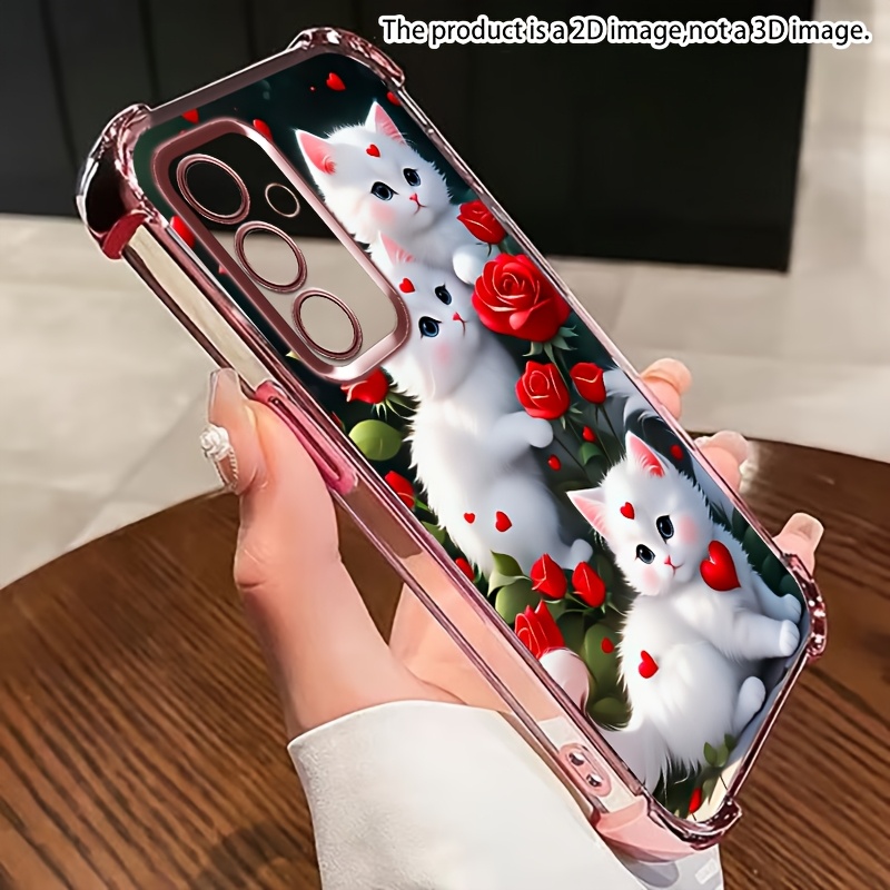 TEMU Phone Case: 2d Flat Suitable For Suitable For Galaxy S26/s25 Ultra/plus/fe Electroplated Transparent Anti-fall Shockproof Soft Cover, White Cat