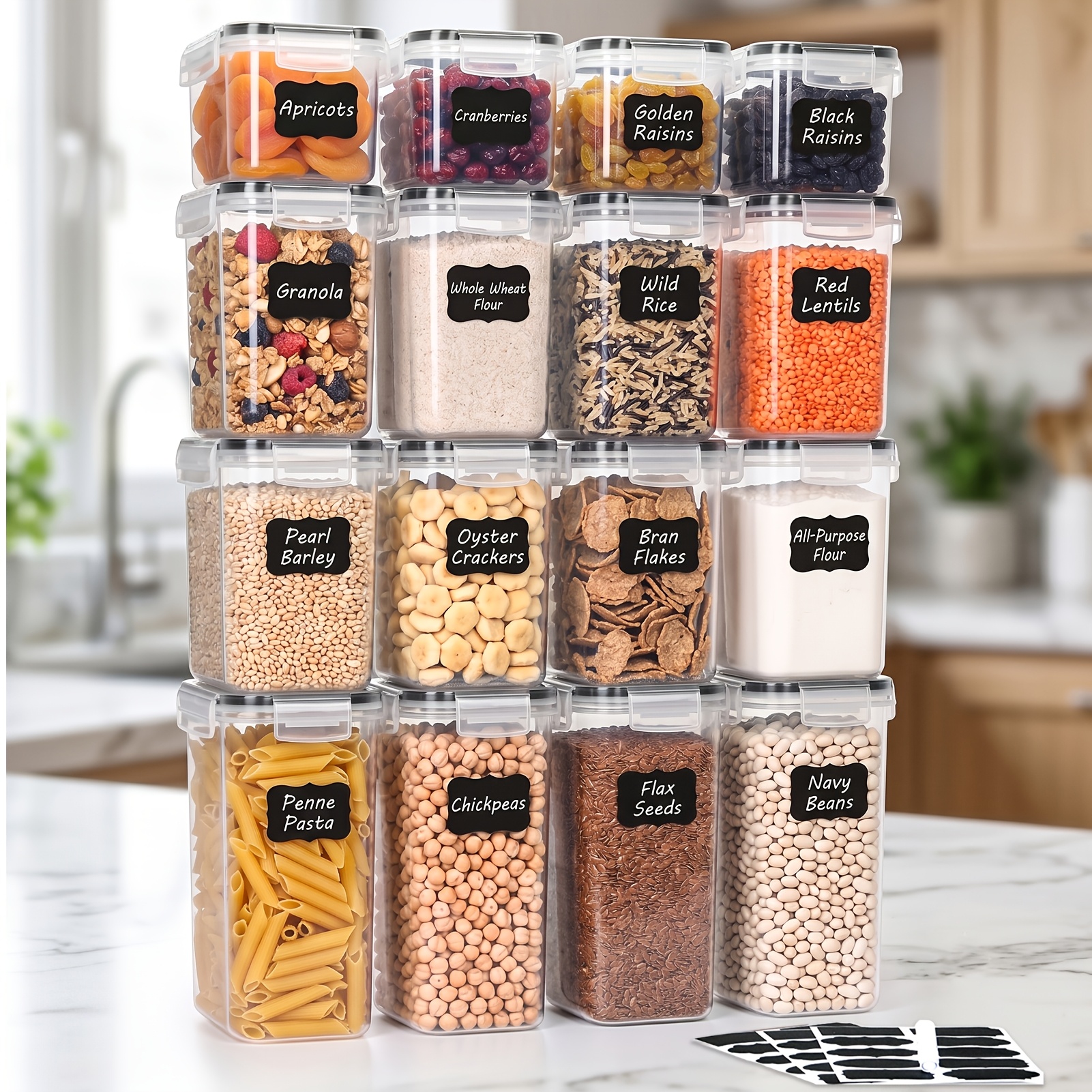 TEMU 16pcs Set Of Sealed Food Storage Containers With Lids, For Organizing And Storing Pantry, Spice Jars, Suitable For Fridge Storage, Rv Storage,