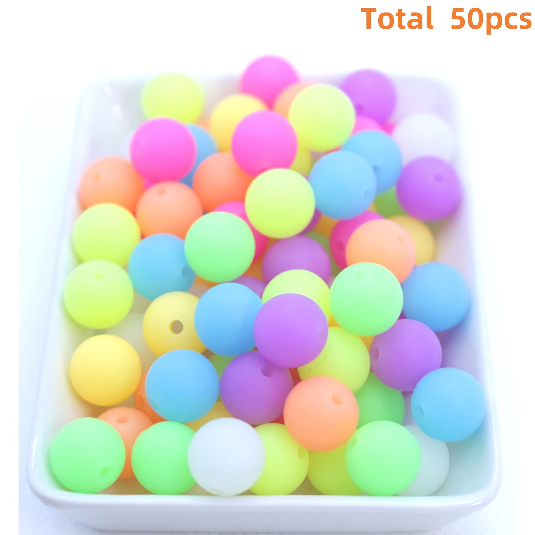 TEMU Perles et assortiments de perles, 50pcs de perles en silicone lumineuses de 12 mm, perles rondes lumineuses colorées, perles d'espacement en