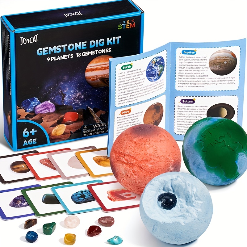 

Gemstone Dig Kit, Excavate 18 Gems From The Solar System, Gem Digging Kit For Kids Age 6-8-12, Space Planet Toys Stem Science Kits Christmas Birthday Gift For Boys Girls
