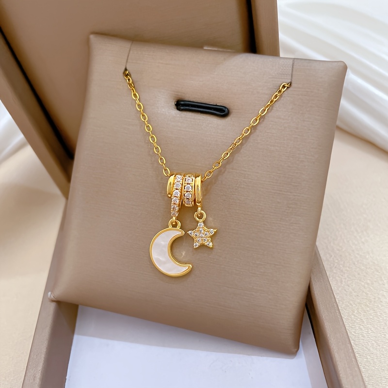 TEMU Fashionable And Trendy Stainless Steel Necklace / Star And Moon Pendant Stainless Steel Necklace / Suitable For Daily Wear And Parties /