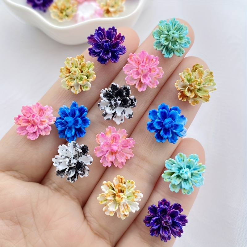 

30pcs Resin Flower Nail Art Charms, 12mm Flatback Rhinestones For Diy Hair Clips, Ties & Phone Case Decorations