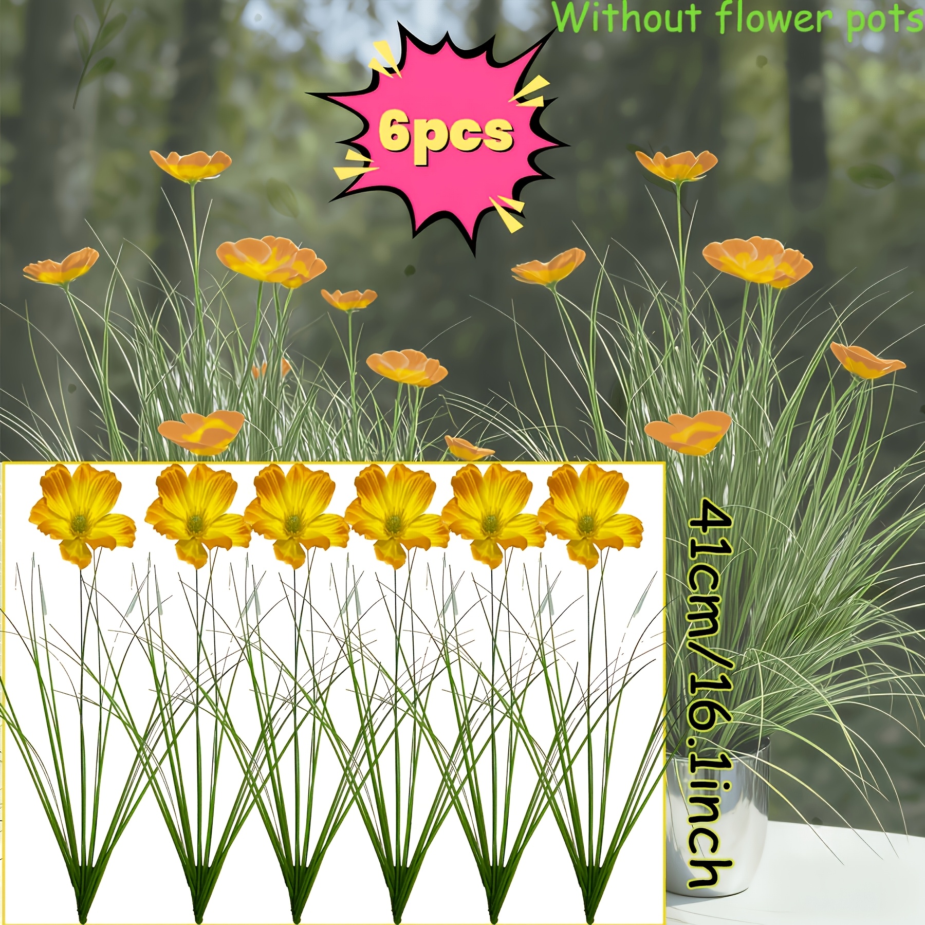 6pcs Marigolden And Onion Grass Faux Plant Set, Plastic Material For Outdoor Use, Hotel Scenery Decoration, Sun-resistant And Maintenance-free, Realistic Floral Lawn Combination