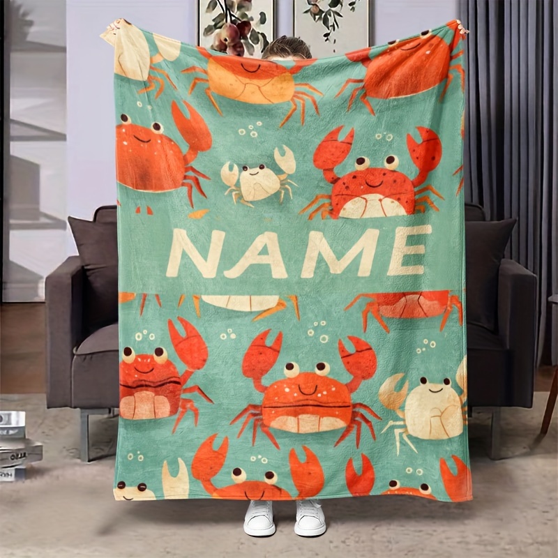 

Customizable Name Flannel Throw Blanket – Contemporary Seafood Theme Soft Knitted Polyester Throw For All , , 200-250g Lightweight Fabric – Ideal For Couch Or Bed Use