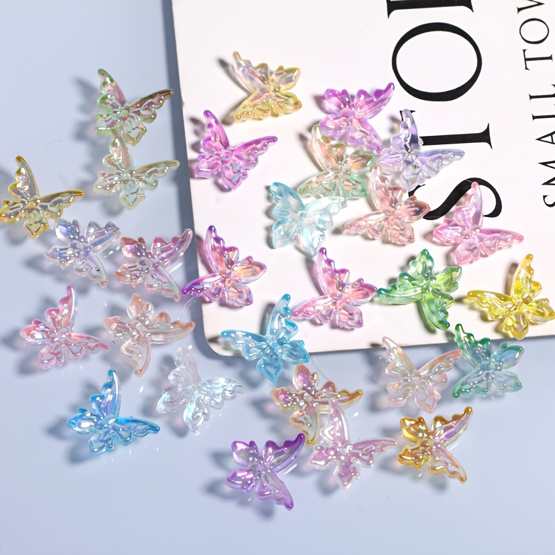TEMU 30pcs 12X14Mm Perles Papillon Iridescentes Transparentes Éthérées, Élégantes Chouchous et Serre-têtes Main, Cadeau Idéal pour la Saint-Valentin,